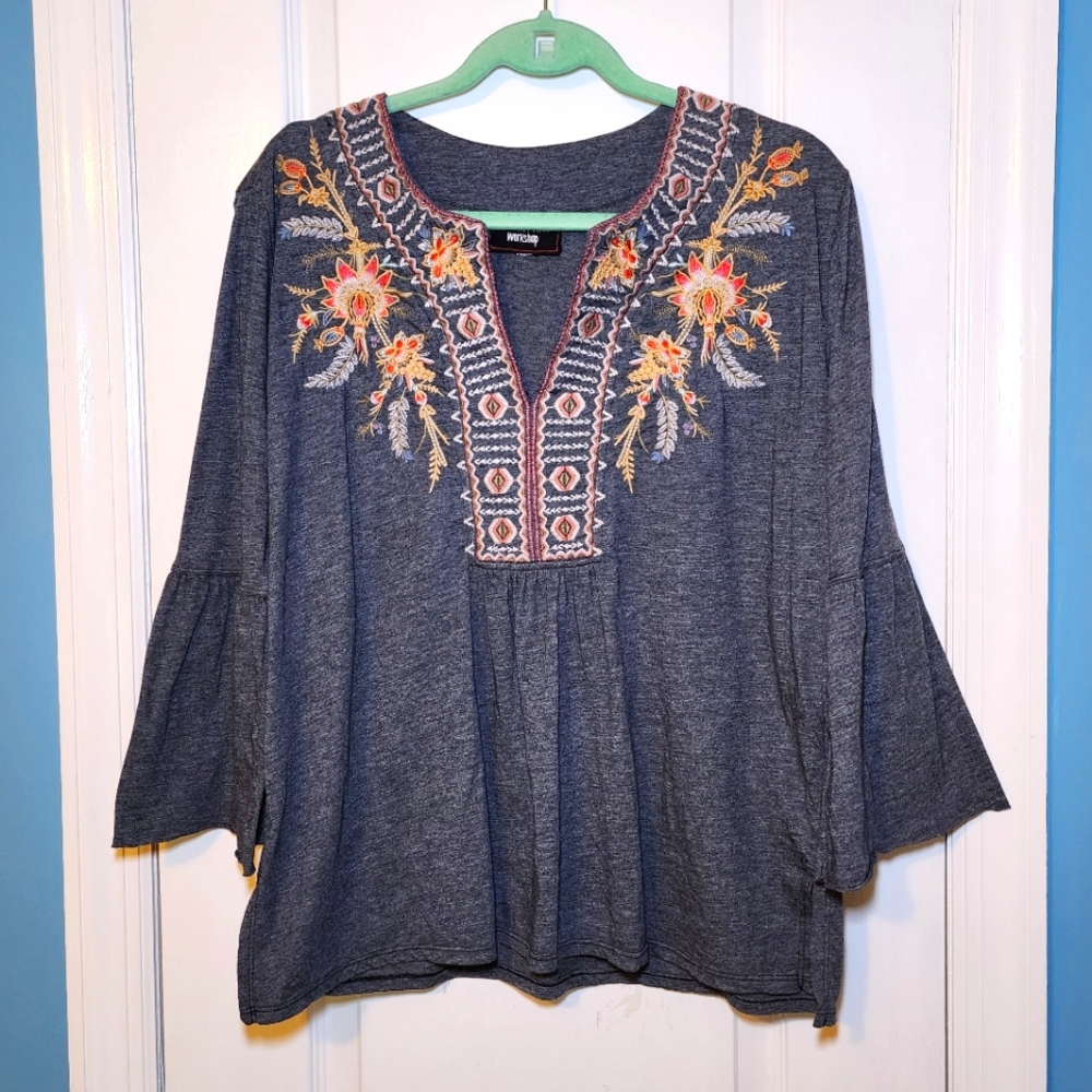 Johnny Was Hevea Embroidered Top Size M